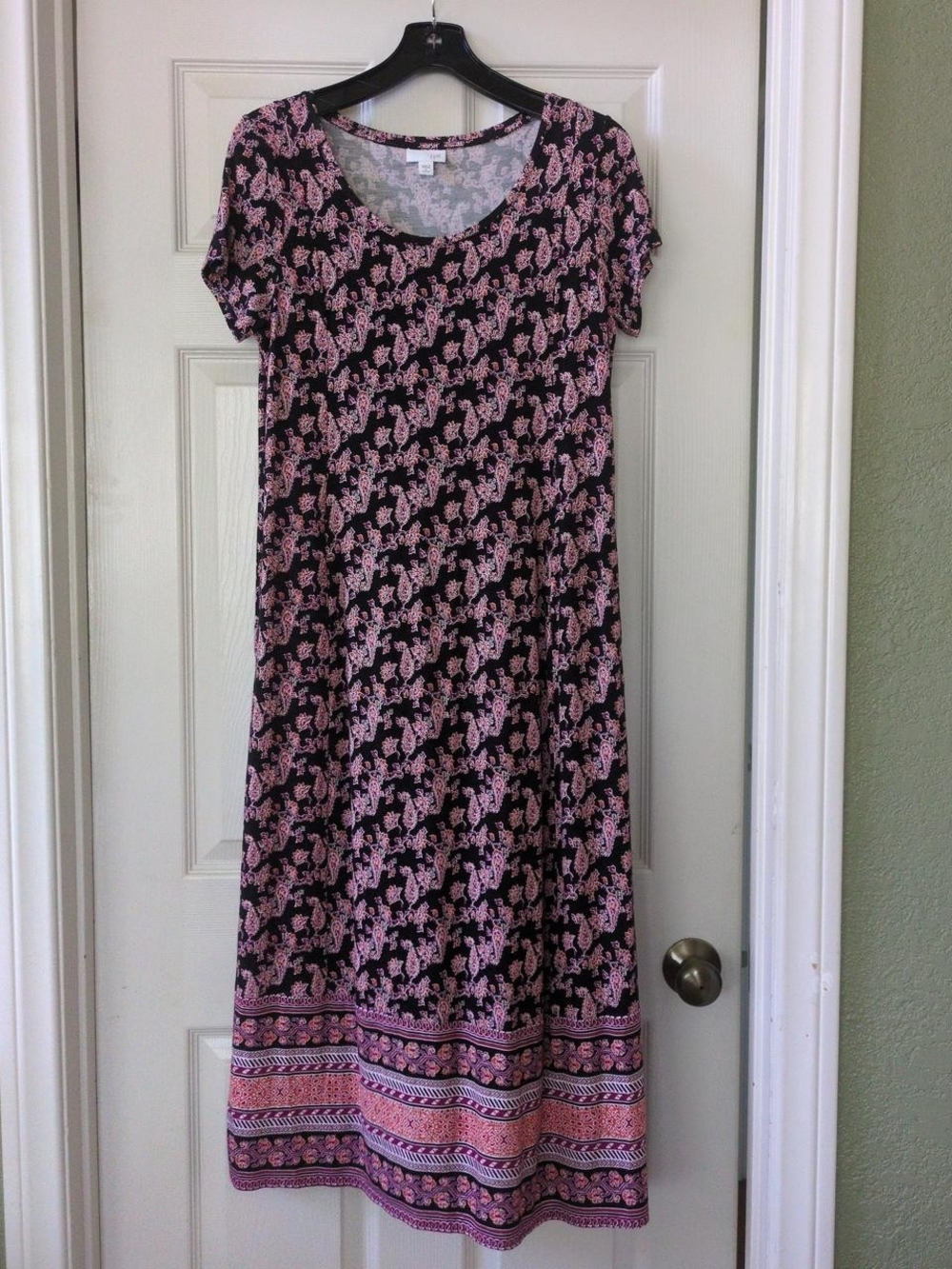J. Jill Black and Pink Floral Short-Sleeve Maxi Dress